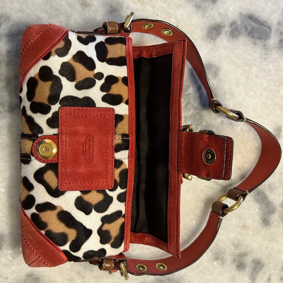 NWT vintage Y2K Coach Soho Leopard Baguette Bag with Red and Brown Accents. - Picture 4 of 11